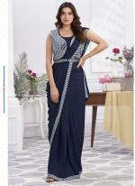 Shimmer Georgette Blue Party Wear Embroidery Work Ready To Wear Saree